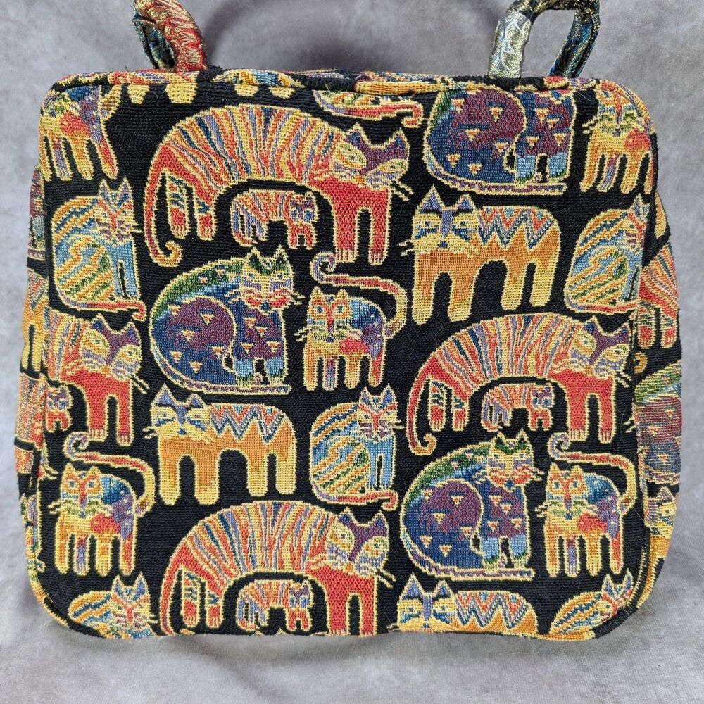 Laurel Burch Feline Cats Tapestry Bag Purse Hook And Loop Custom Zipper Pull Tag - Picture 10 of 12